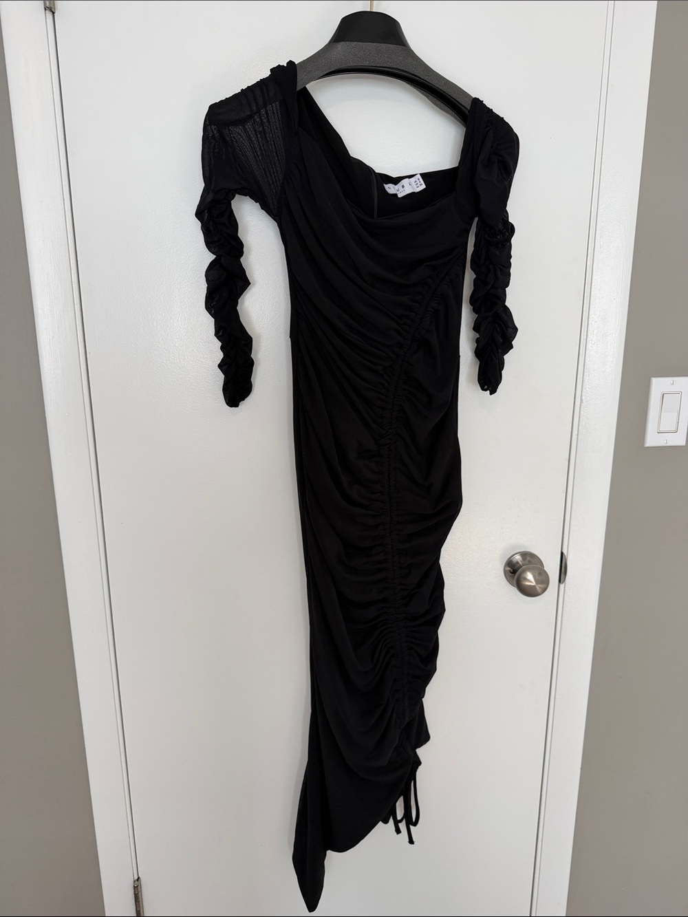 Club L London Black Ruched Long Sleeve Midi Maternity Dress